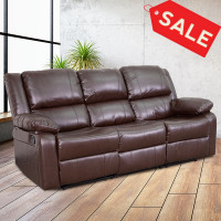 Flash Furniture BT-70597-SOF-BN-GG Harmony Series Brown Leather Sofa with Two Built-In Recliners 